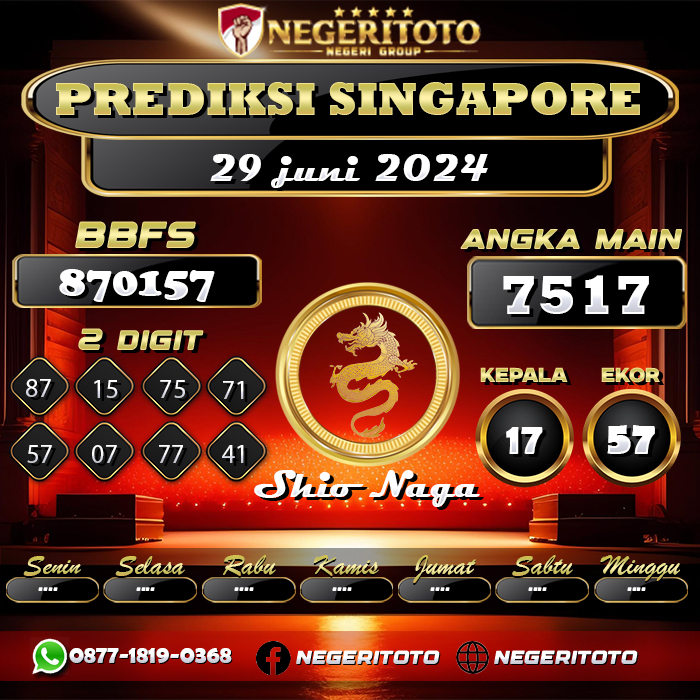 Negeritoto Prediksi Singapore Tgl 29 Juni 2024