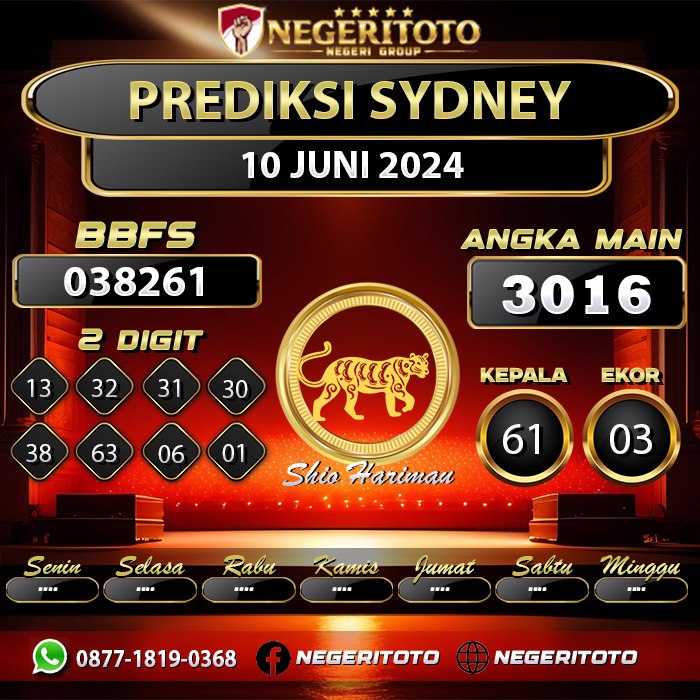 Negeritoto Prediksi Sydney Tgl 10 Juni 2024