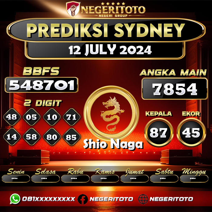 Negeritoto Prediksi Sydney Tgl 12 July 2024