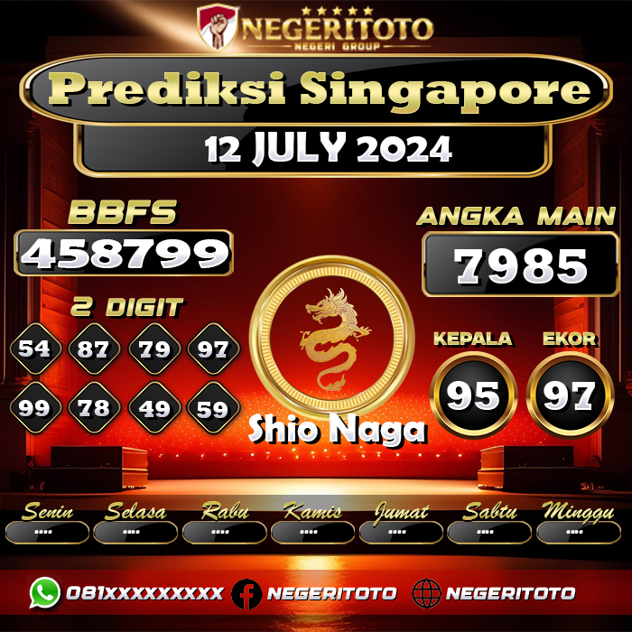 Negeritoto Prediksi Singapore Tgl 12 July 2024