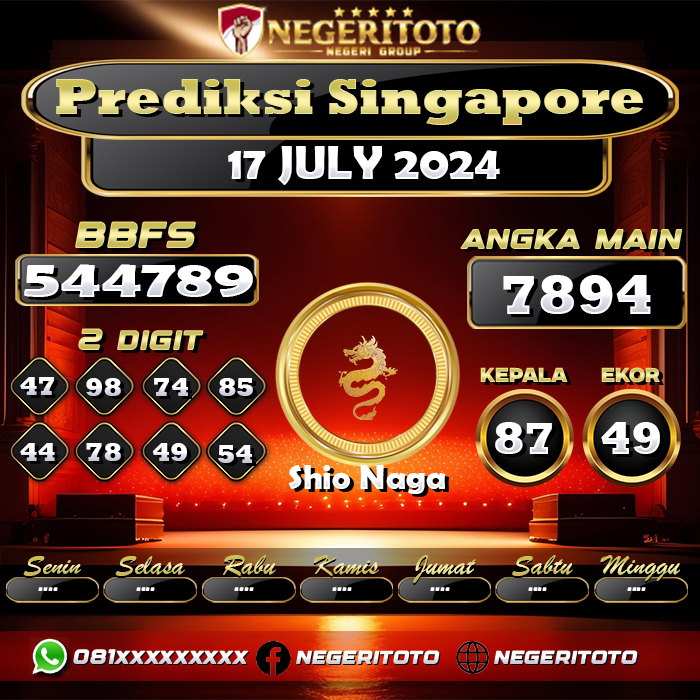 Negeritoto Prediksi Singapore Tgl 17 July 2024