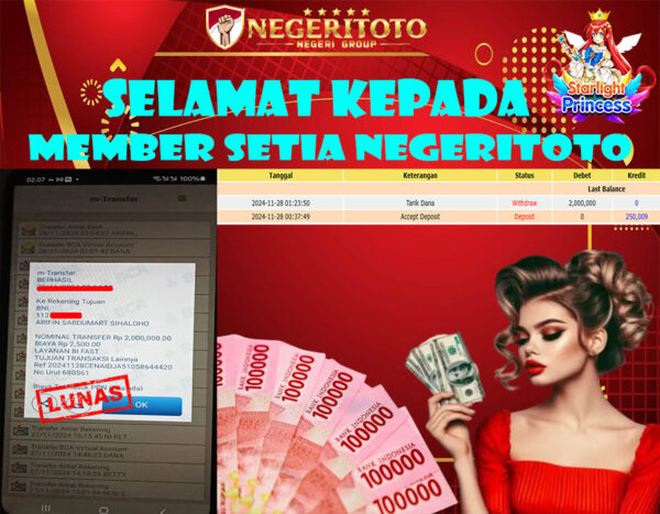 NEGERITOTO SELAMAT KEPADA MEMBER SETIA KAMI JP 2.000.000