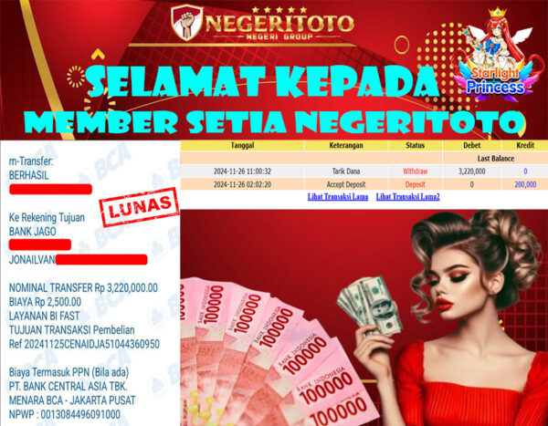 NEGERITOTO SELAMAT KEPADA MEMBER SETIA KAMI JP 3.220.000