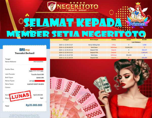 NEGERITOTO SELAMAT KEPADA MEMBER SETIA KAMI JP 35.000.000