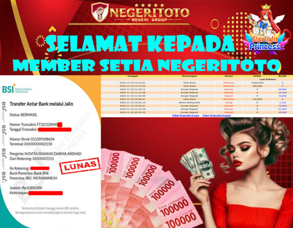 NEGERITOTO SELAMAT KEPADA MEMBER SETIAP KAMI JP 4.000.000