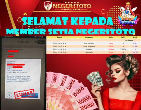 NEGERITOTO SELAMAT KEPADA MEMBER SETIA KAMI JP 3.500.000