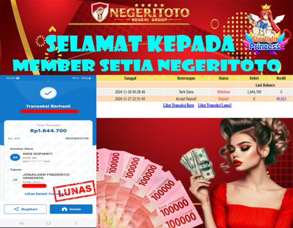 NEGERITOTO SELAMAT KEPADA MEMBER SETIA KAMI JP 1.644.700