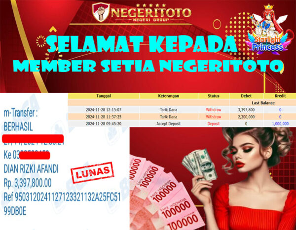 NEGERITOTO SELAMAT KEPADA MEMBER SETIA KAMI JP 3.397.800