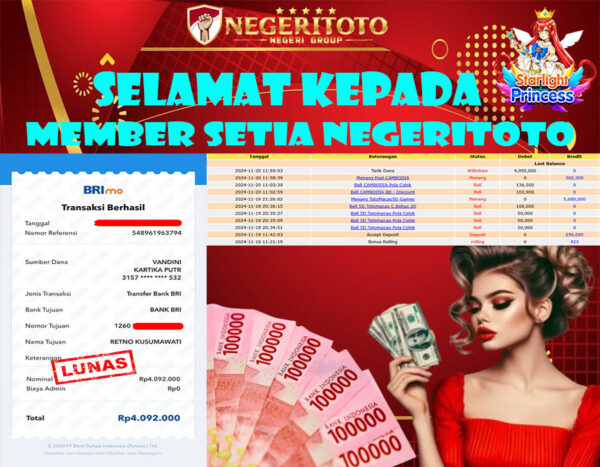 NEGERITOTO SELAMAT KEPADA MEMBER SETIA KAMI JP 4.092.000