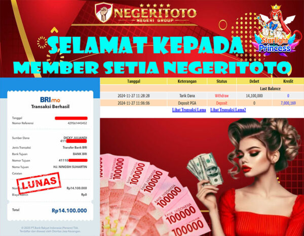 NEGERITOTO SELAMAT KEPADA MEMBER SETIA KAMI JP 14.100.000